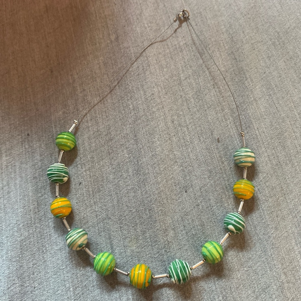 Green and Yellow Retro Unique Beaded Necklace